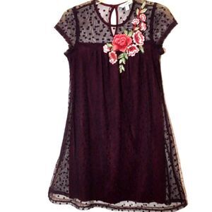 Y2K SPEECHLESS sz XS Embroidered Roses Mesh Lace Red Short Dress Babydoll Mini